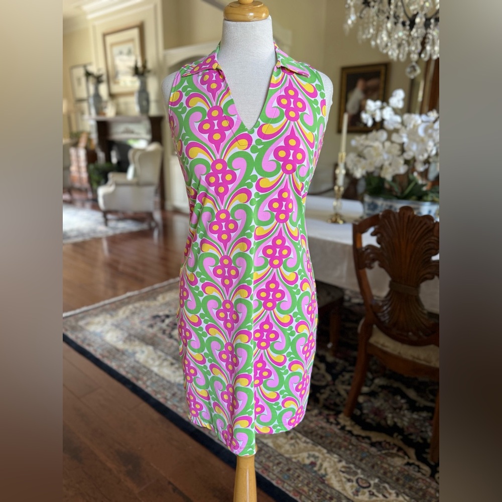 Katherine Way Vibrant Pink and Green Sleeveless Dress